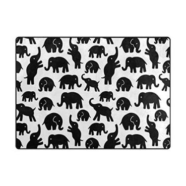 Imagem de Top Carpenter Tapete de área com elefantes pretos em tapete branco para berçário, tapete para crianças, sala de jogos, sala de estar, quarto, 1,60 m x 1,22 m (1,60 m x 1,22 m)