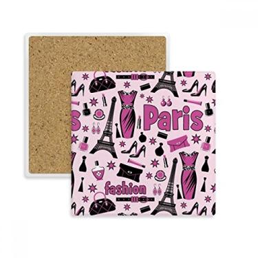 Imagem de Vestir Lady França Torre Eiffel Porta-copos rosa quadrado suporte subplaca pedra isolante