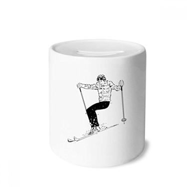 Imagem de DIYthinker Caixa preta de cerâmica com estampa de esqui para o inverno, caixa de moedas, presente de cofrinho