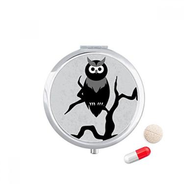 Imagem de Caixa de comprimidos com árvore de coruja, para noite, dia das bruxas, caixa de armazenamento de medicamentos