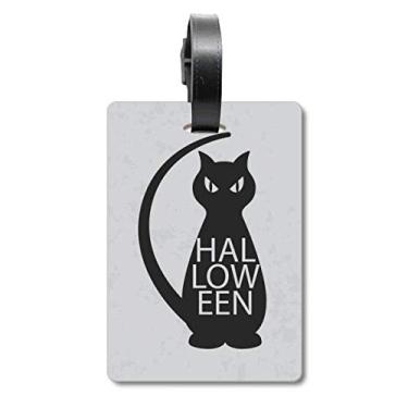 Imagem de Bolsa de mala de gato com personalidade preta para Halloween, etiqueta para cartão de bagagem