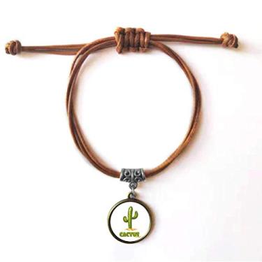Imagem de DIYthinker Pulseira de couro verde para suculentas de cacto, pulseira de couro com corda marrom joia presente
