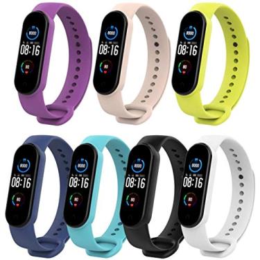 Imagem de Kit 7 Pulseiras NSmart compatíveis com MI BAND 5/6 + Película - Nandos-Store (Kit 7 Roxa+Rosa sand+Verde limão+Azul escuro+Azul céu+Preta+Branca)