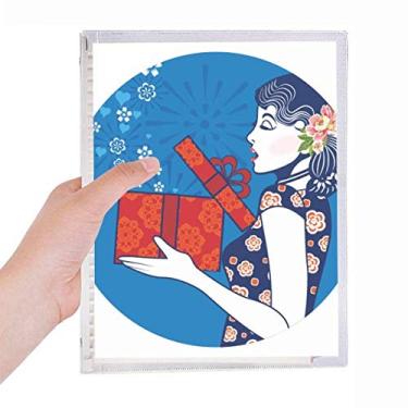 Imagem de Caderno feminino azul da cultura chinesa com folhas soltas e diário recarregável