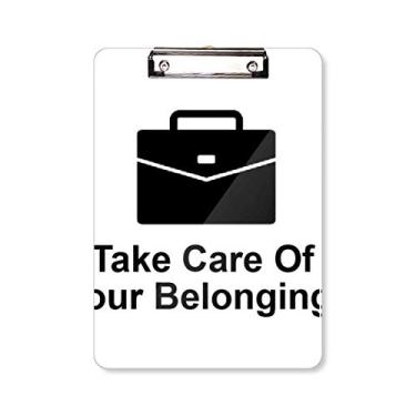 Imagem de Care Your Belongings Placa de prancheta com símbolo preto A4