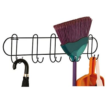 Imagem de Cabideiro ou Porta Utensílios de Serviço de Aço Preto Brilhante com 5 Ganchos para Vassouras, Rodos, Guarda Chuva, Pá de Lixo PR452 Utimil