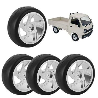 Imagem de 4 peças de acessórios de cubo de roda de controle remoto, 63 mm, cubo de roda de metal, pneus de borracha com adaptador, pneus de carro RC para caminhão WPL D12 RC (prata)