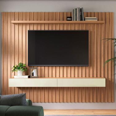 Imagem de Painel Para Tv Até 65 Polegadas 2 Gavetas 1 Prateleira 100% Mdf Freijó/off White Tb182 - Pradel