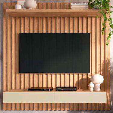 Imagem de Painel Para Tv Até 65 Polegadas 2 Gavetas 1 Prateleira 100% Mdf Freijó/off White Tb181 - Pradel