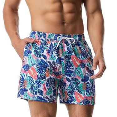 Imagem de NALEINING Shorts masculinos, shorts de praia, calção de surfe estampado, calção de banho de secagem rápida, tipo T (T-06, M)
