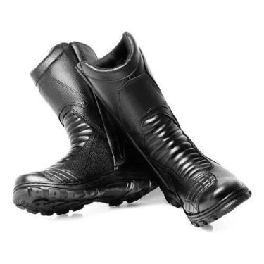Imagem de Bota Coturno Masculina Preta Cano Longo Com Fechamento em Zíper Militar Tática Com Protetor Marcha-Masculino