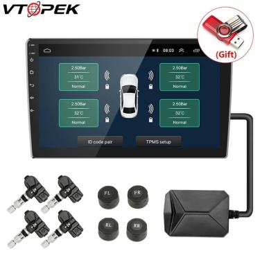 Imagem de VtoPEK-Car Tire Pressure Alarm Monitor System  USB  TPMS  Android  Navegação  Player com 4 sensores