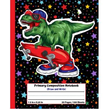 Imagem de Dinosaur Era – Primary Story Journal: Desenhe e escreva diário para crianças K-2 Early Primary / Linha média pontilhada e espaço para imagens / 100 páginas / Caderno de composição de dinossauro de