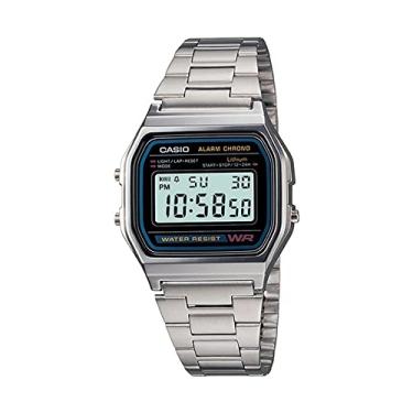 Imagem de Casio Relógio digital masculino A158WA-1DF de aço inoxidável, Prata, Case size (L× W× H), Clássico, retrô