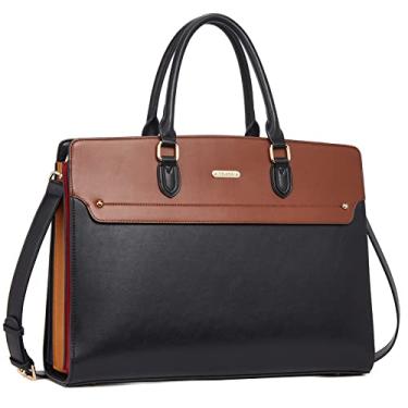 Imagem de Telena Bolsa feminina para laptop, bolsa de ombro de 15,6 polegadas, pasta de couro para mulheres, bolsas de mão de grande capacidade, Z-preto/marrom, Pasta moderna para laptop