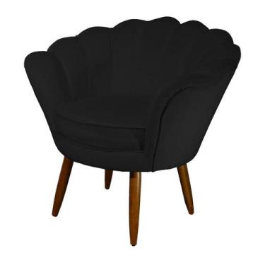 Imagem de Poltrona Decorativa Pétala Suede Preto Pés Madeira Ms Decor - Mansão D