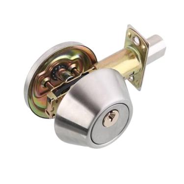 Imagem de CIADAZ Maçaneta da porta com fechadura Conjunto de fechadura de porta frontal de aço inoxidável de cabeça única Núcleo de fechadura de cobre Trava de 3 barras Fechaduras de porta internas resistentes