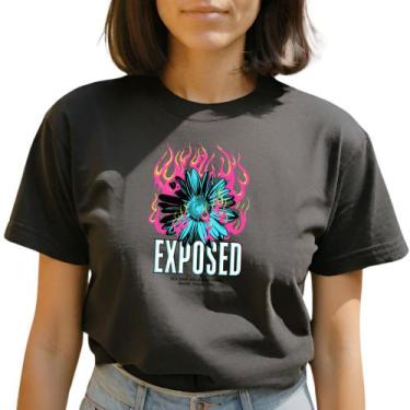 Imagem de Camiseta T-Shirt Feminina Algodão Premium Flor Fogo Blusinha Plus Size