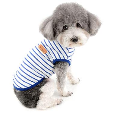 Imagem de Zunea Camisas de verão para cães pequenos meninas meninos colete listrado respirável camisetas algodão macio roupas de cachorro gatos de estimação sem mangas regata chihuahua camiseta básica vestuário
