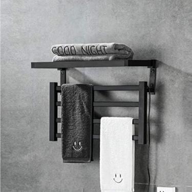 Imagem de Aquecedor de toalhas elétrico de 55 W, toalheiro elétrico aquecido montado na parede, toalheiro quente dobrável com 8 barras, toalheiro para secagem de toalhas para banheiro, preto