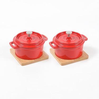 Imagem de HAWOK Frigideira de ferro fundido esmaltada com tampa 270 ml Mini forno holandês vermelho