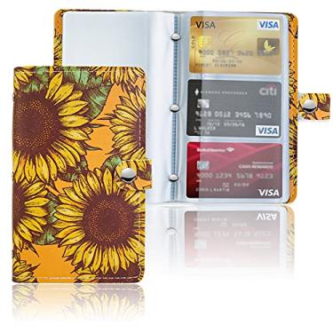 Imagem de LIZIMANDU Livro com porta-cartões de visita, capa para livro de cartões de visita, pasta de couro PU, porta-cartões de identificação para homens e mulheres, capacidade de até 192 cartões (1 pacote, 1 girassol em amarelo)