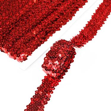 Imagem de Comprimento 9,5 metros, largura 2,8 cm fita elástica vermelha de lantejoulas para costura vestido de dança fantasia faixa de cabeça (vermelho-3)