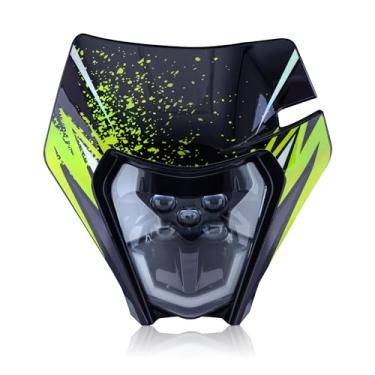 Imagem de MCHMFG Kit de faróis de LED Dirt Bike Dirtbike Kit de farol de cabeça de motocicleta universal para a maioria da sujeira Pit Enduro motocicleta farol dianteiro para ATV Quad (adesivo verde)