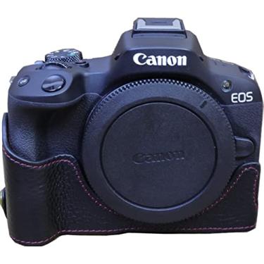 Imagem de Capa R50, capa BMAOLLONGB feita à mão de couro genuíno para meia câmera para Canon Eos R50 versão com abertura inferior + alça de mão (preto)