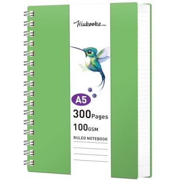 Imagem de HIUKOOKA Caderno pautado em espiral A5 universitário - Caderno de diário grande de 300 páginas, caderno encadernado em espiral de capa dura 5,7 x 21 cm, diários de papel de 100 g/m² de espessura para escrever (verde)