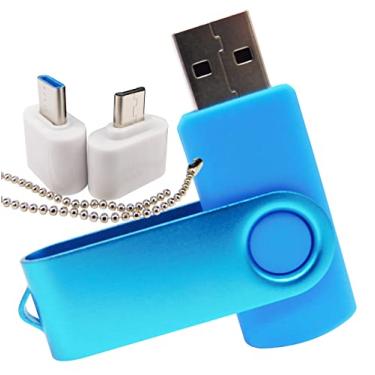 Imagem de Pen Drive USB de 1 GB com 1 adaptador OTG (micro USB) e 1 adaptador tipo C (USB-C) para celular (azul)