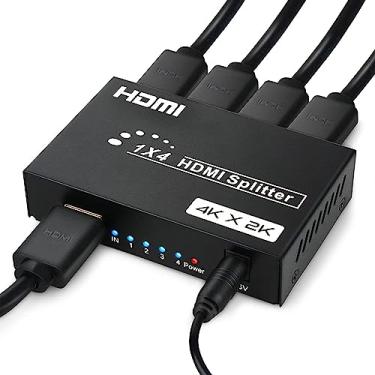 Imagem de TCNEWCL Divisor HDMI 4K 1 em 4 saídas simultaneamente 1 x 4 divisor HDMI de áudio e vídeo com fonte de alimentação, suporta 3D, HDCP, compatível com HDTV, Xbox, PS4, leitor de Blue-Ray, projetor