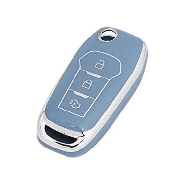 Imagem de OFFCURVE Capa de chaveiro para Ford, capa protetora de chave de carro de TPU macio para Ford F150 F250 F350 Explorer F350 F450 Ranger Ecosport Bronco, azul