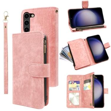Imagem de Dibosom Capa carteira para Samsung Galaxy S23 5G com cordão de pulso e suporte de cartão de crédito flip vintage premium acessórios capa de celular para S 23 23S GS23 G5 SM-S911U 15.5 cm rosa