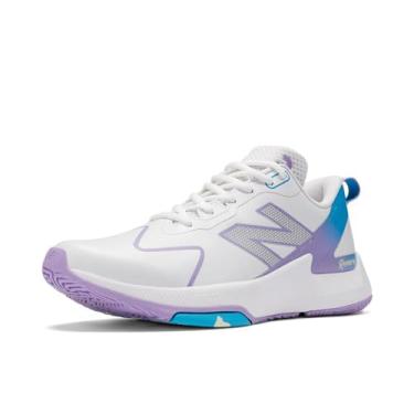 Imagem de New Balance Tênis feminino FuelCell Romero Duo V2 Trainer Softball, Branco/roxo desbotado/azul costeiro, 9