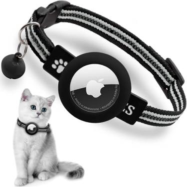 Imagem de Airtag Cat Collar with Apple Air Cat Tag Collar Holder, Safety Integrated with Elastic,Reflective,Bells in 3/8 inch Cat Collar,Dog Collar for Small Dogs, Lightweight Collars for Kittens,Puppies
