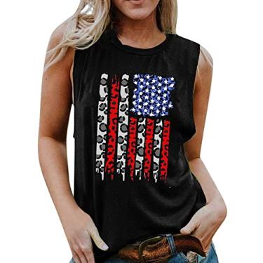 Imagem de Regata feminina com bandeira americana 4th of July Star Stripes Graphic Camiseta regata patriótica com bandeira dos EUA, Preto, G
