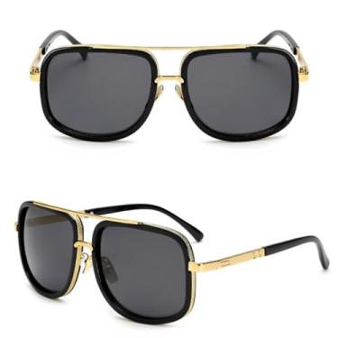 Imagem de Óculos de Sol Masculino Aviador Dourado Com Preto Retrô Polarizado Com Proteção UV400