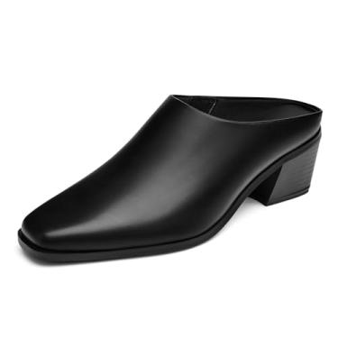 Imagem de Trary Mules feminino, bico quadrado fechado, salto grosso, salto baixo, sem costas, mocassins, sem cadarço, para mulheres, sapatos de festa, Preto, 38
