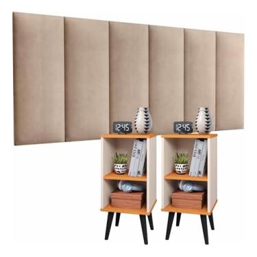 Imagem de Conjunto Cabeceira Cama Queen 1,60 Com kit 2 Criado Quarto Charme Off White Cinamomo (Cinza/Cinamomo)