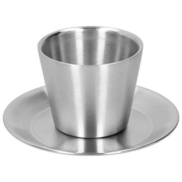 Imagem de Conjunto de xícaras de café, conjunto de xícaras de café isoladas com design de camada dupla com pires, xícara de café inoxidável de qualidade alimentar, para casa, café, casa de chá