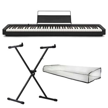 Imagem de Kit Piano Digital Casio CDP-S110 Bk 88 Teclas + Capa Transparente + Suporte X
