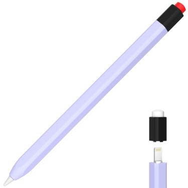 Imagem de AZF Estojo compatível com Apple Pencil 1ª geração, capa de caneta de duas cores, capa protetora de silicone, sensação de silicone confortável - roxo lavanda