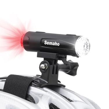 Imagem de Semaho Luz de capacete recarregável de 5 cm 1 com suporte, luz noturna de bicicleta, 5 modos de luz de aviso IP66 à prova d'água, luzes dianteiras traseiras giratórias de 360°, farol de mountain bike