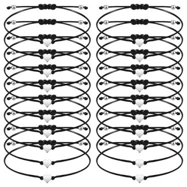 Imagem de 20 peças Pulseira de casal combinando fofa para o dia dos namorados corda de cera feita à mão joia combinando para casais pulseira de corda preta ajustável para mulheres pulseiras de amizade trançadas em coração para homens
