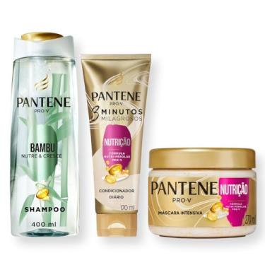 Imagem de Pantene Kit Nutrição com Shampoo PRO-V Bambu Nutre & Cresce 400ml, Condicionador Diário com Pérolas Pro-Vitaminas 3 Minutos Milagrosos Nutrição 170ml, e Máscara Capilar Intensiva Nutrição 270ml