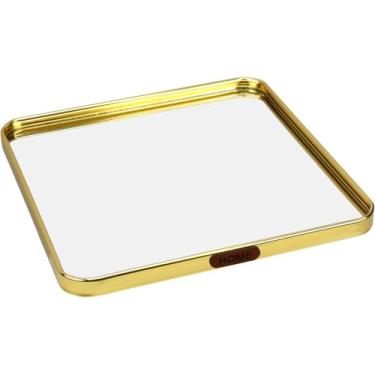 Imagem de BANDEJA DECORATIVA PARA SERVIR LAVABO QUADRADA HOME&CO COM ESPELHO METAL 1x25x25cm DOURADO