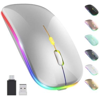Imagem de Mouse sem fio LED, recarregável e silencioso, 2,4 G, portátil, óptico, para escritório, com USB e receptor tipo-c, 3 DPI ajustáveis para notebook, PC, laptop, computador, desktop (LED prata)