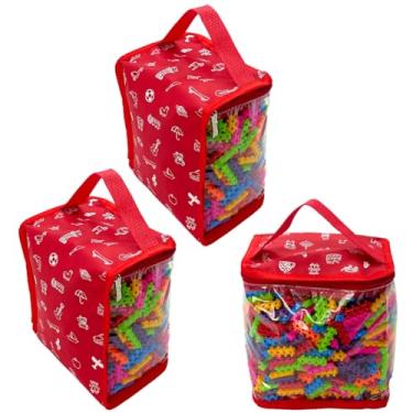 Imagem de Kit 3 Organizadores Baú Brinquedos Blocos Montar Infantil Educativo Didático Bonecas Carrinhos Necessaire Quarto - P (Vermelho)