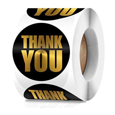 Imagem de Rolo de adesivos de 5 cm Thank You 500 peças – Preto dourado Pequeno Negro, etiquetas circulares grandes, perfeito para agradecimento do cliente, selos de envelope, embalagem, sacolas de presente, decoração de cupcakes de padaria, casamento
